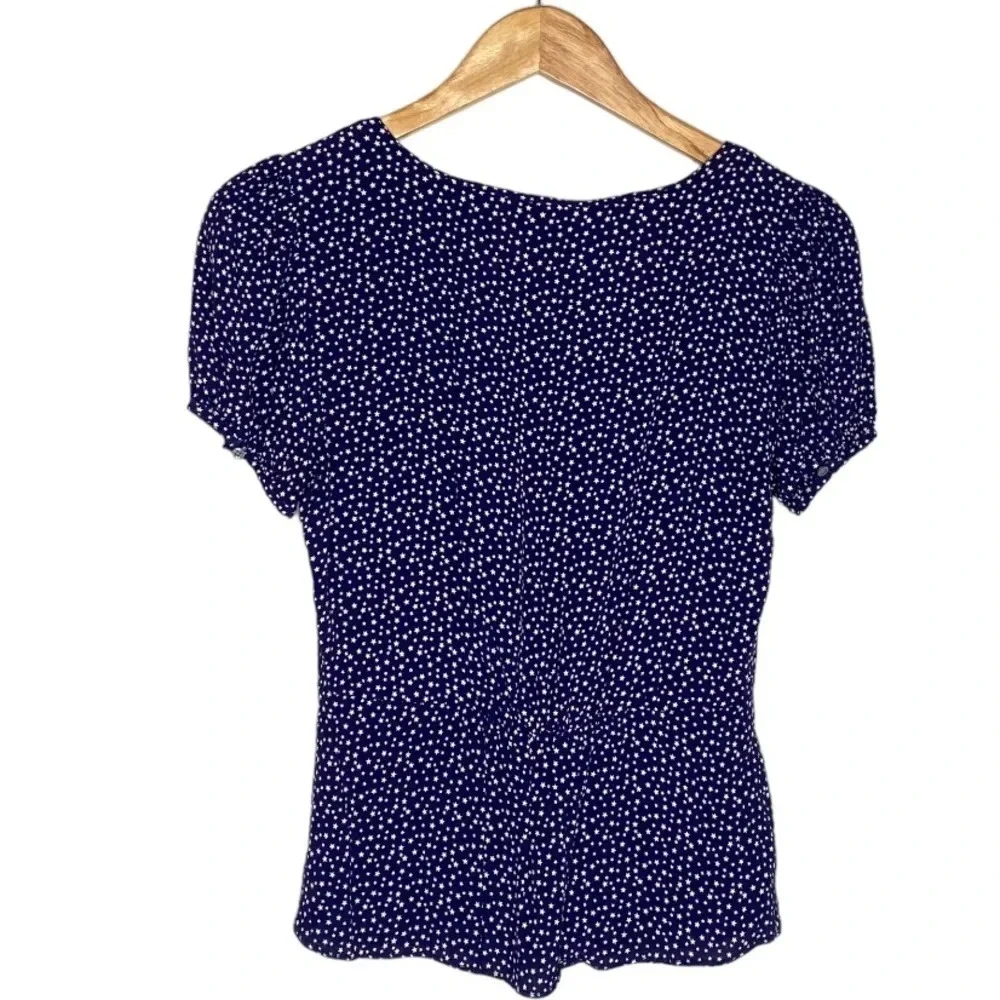J. Crew Navy Blue White Star Print Peplum Button Front Top Size 00